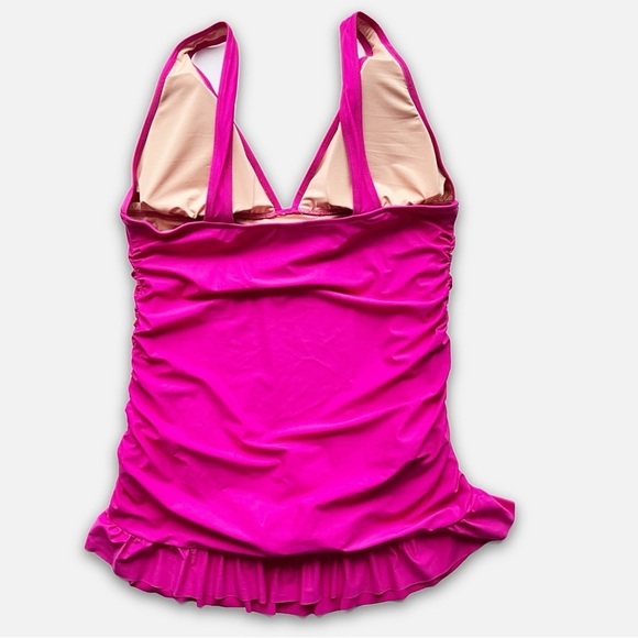 J. Crew NWT‎ Ruched V Neck Swim Dress 20 Fuchsia hot pink one piece skirt modest - Picture 4 of 8